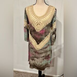 Umgee tie dye tunic cover up with embroidered details